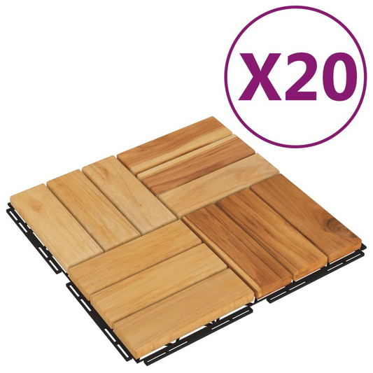 Decking Tiles 20 pcs 11.8"x11.8" Solid Wood Teak