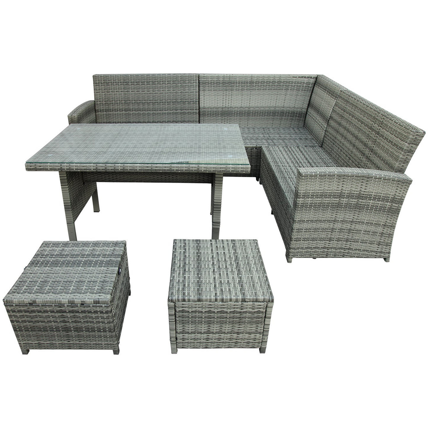 6-Piece Patio Furniture Set Outdoor Sectional Sofa with Glass Table, Ottomans for Pool, Backyard, Lawn (Gray)