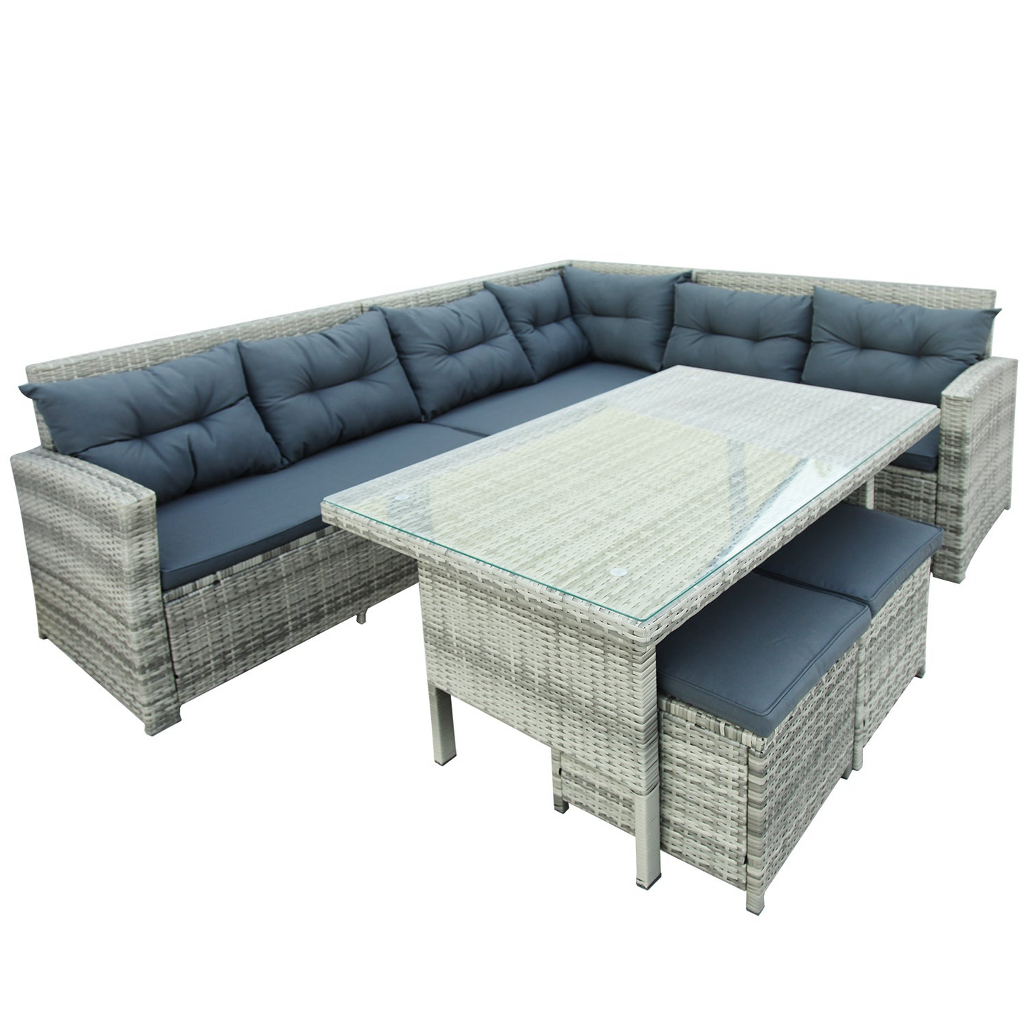 6-Piece Patio Furniture Set Outdoor Sectional Sofa with Glass Table, Ottomans for Pool, Backyard, Lawn (Gray)