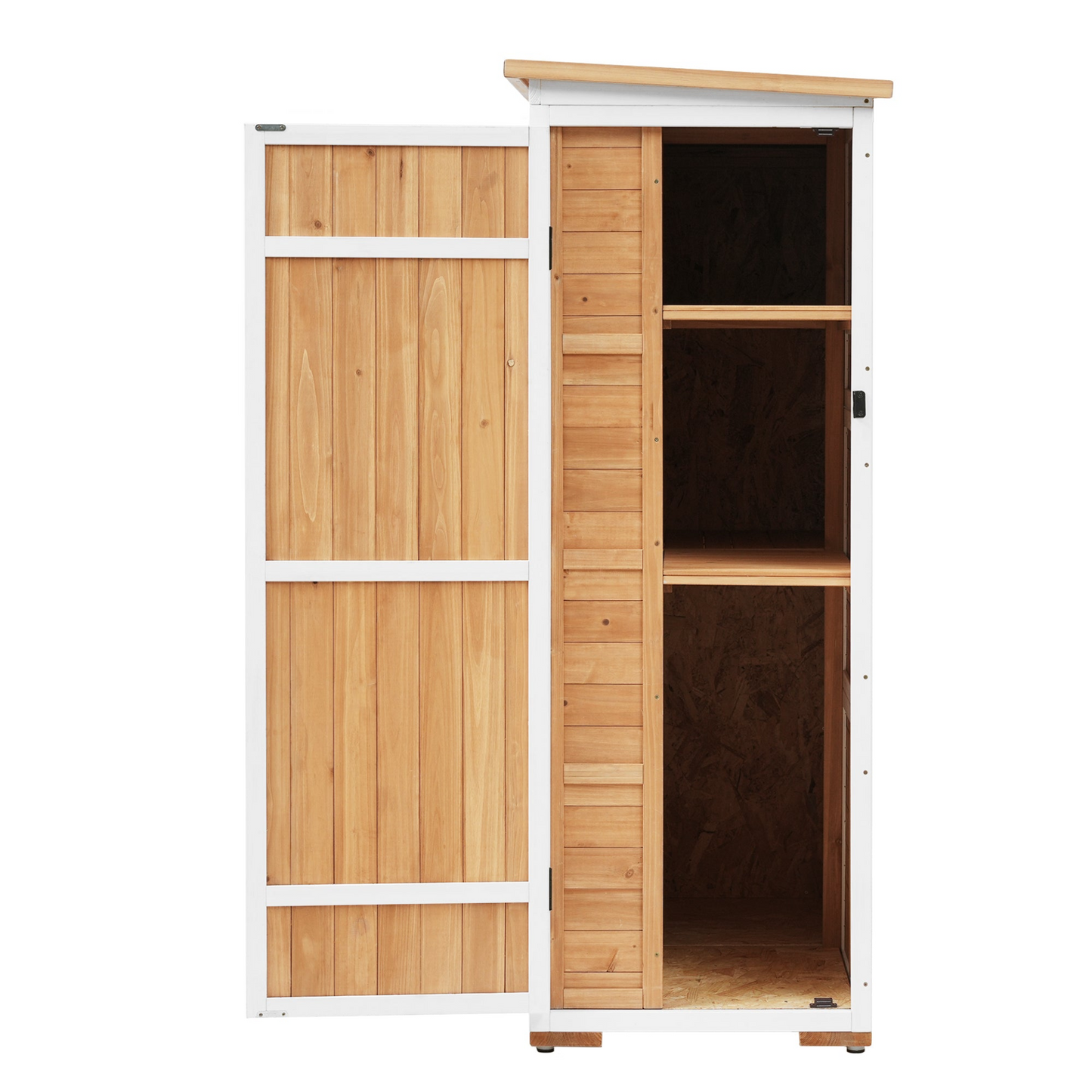 Outdoor 5.5ft Hx4.1ft L Wood Storage Shed, Garden Tool Cabinet with Waterproof Asphalt Roof, Four Lockable Doors, Multiple-tier Shelves, Natural