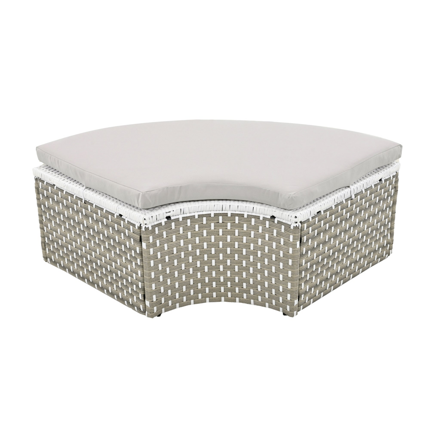 Patio Furniture Round Outdoor Sectional Sofa Set Rattan Daybed Two-Tone Weave Sunbed with Retractable Canopy, Separate Seating and Removable Cushion, Gray