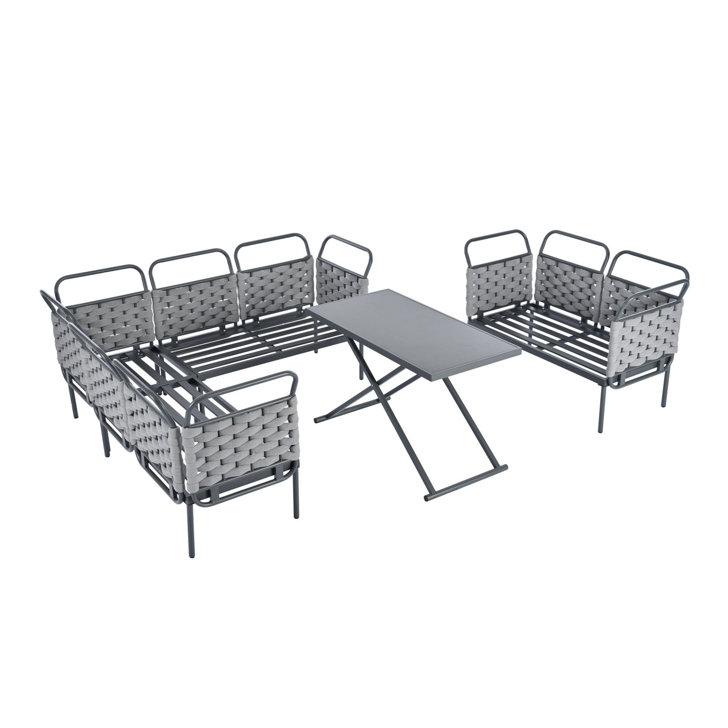 5-Piece Modern Patio Sectional Sofa Set Outdoor Woven Rope Furniture Set with Glass Table and Cushions, Gray+Beige