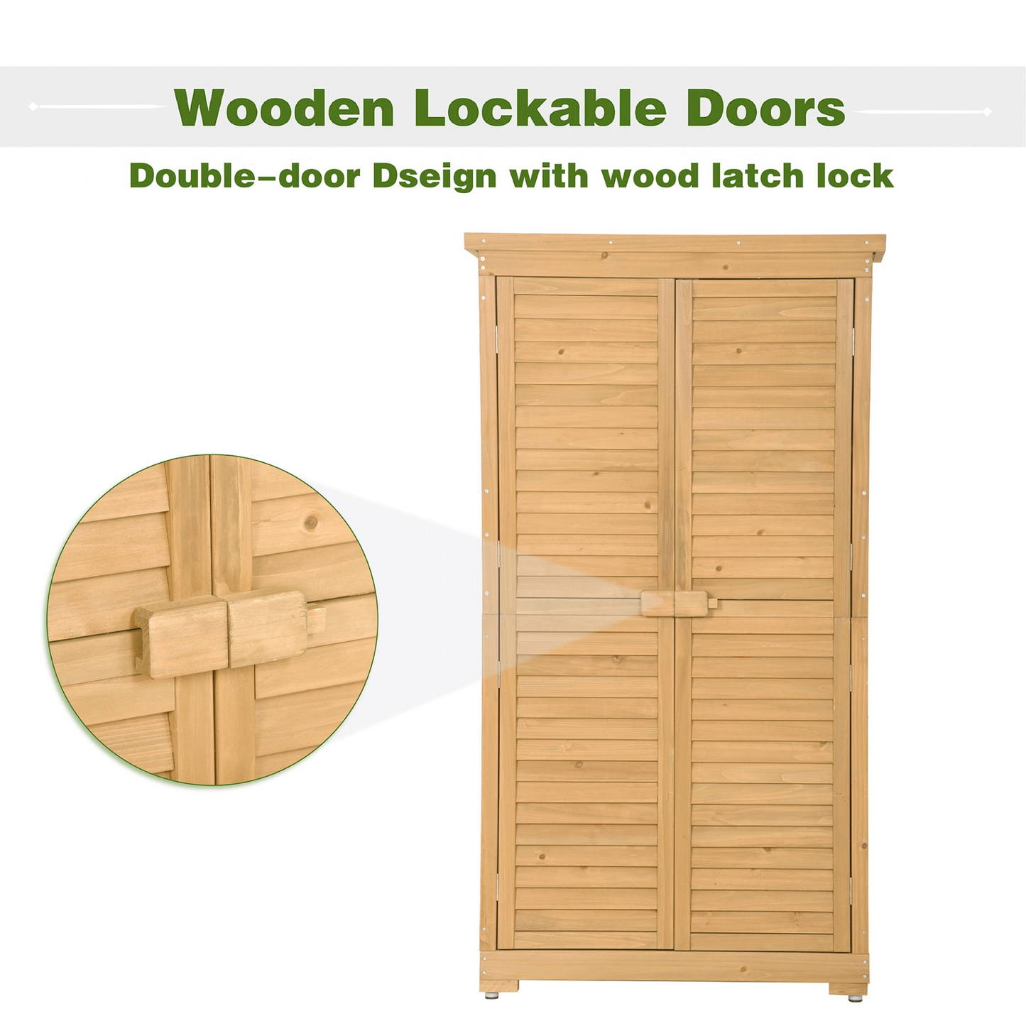 Wooden Garden Shed 3-tier Patio Storage Cabinet Outdoor Organizer Wooden Lockers with Fir Wood (Natural Wood Color -Shutter Design)