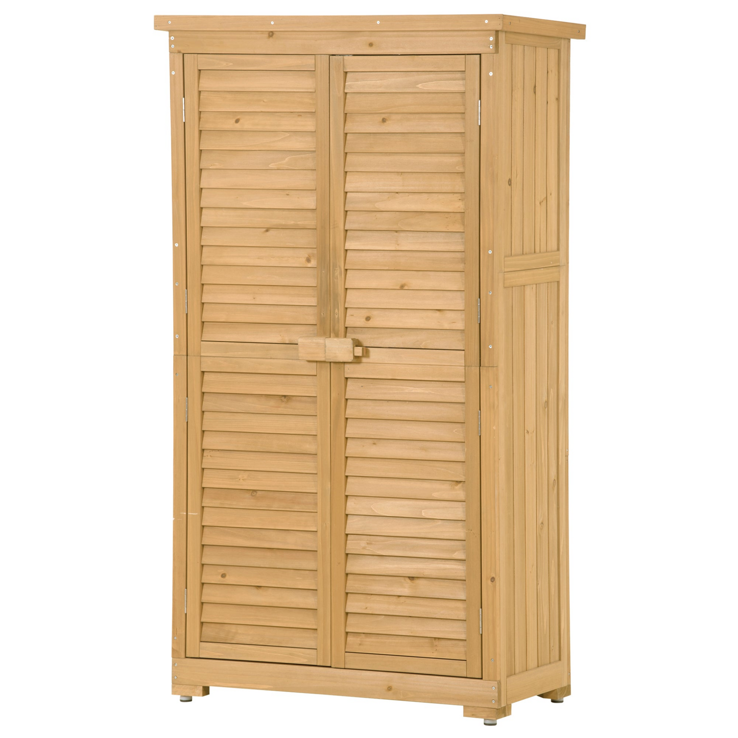 Wooden Garden Shed 3-tier Patio Storage Cabinet Outdoor Organizer Wooden Lockers with Fir Wood (Natural Wood Color -Shutter Design)