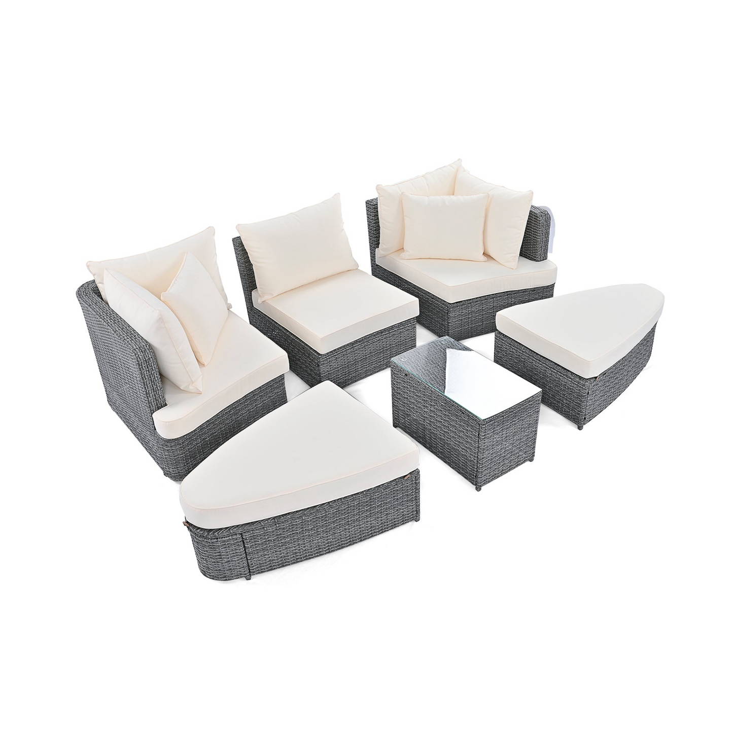 6-Piece Patio Outdoor Conversation Round Sofa Set, PE Wicker Rattan Separate Seating Group with Coffee Table, Beige