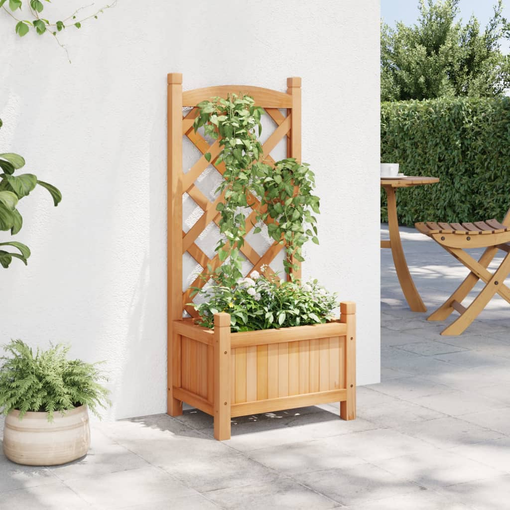 vidaXL Planter with Trellis Brown Solid Wood Fir