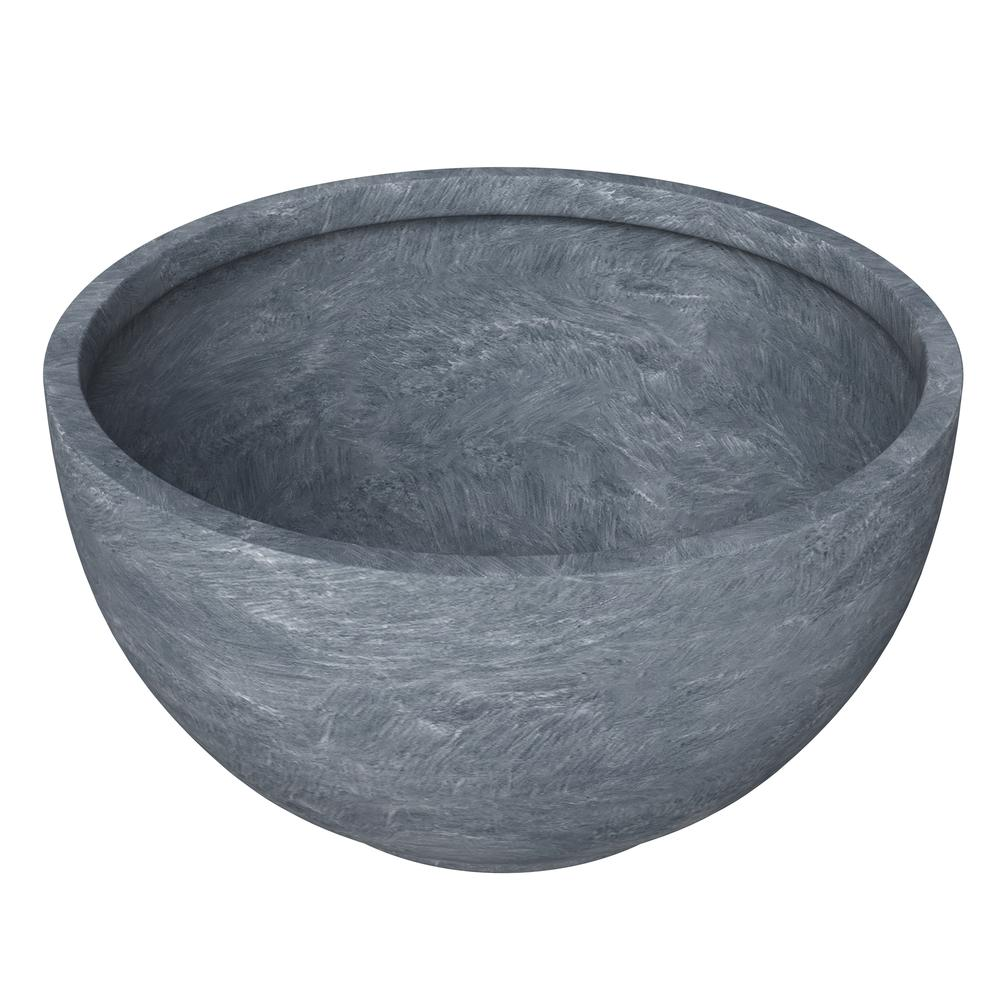 Grove Series Hemisphere Poly Clay Planter in Aged Concrete 14.9 Dia, 7.8 High