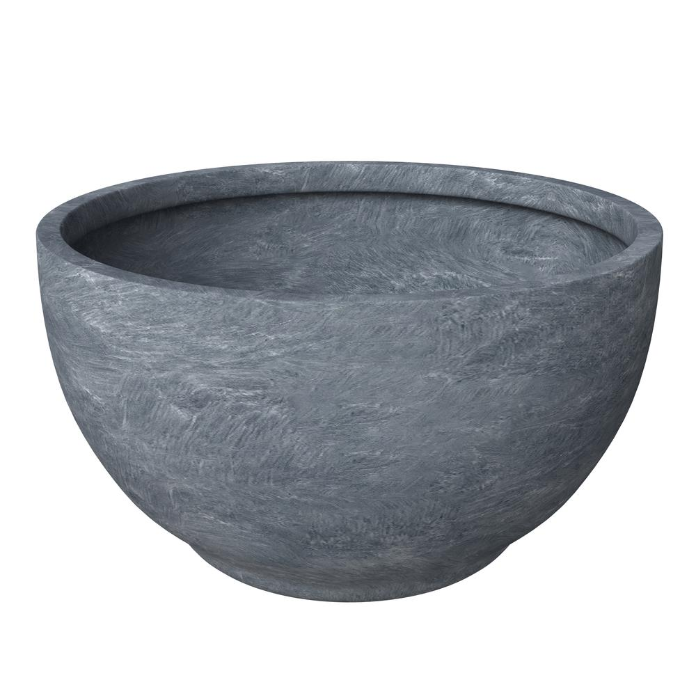 Grove Series Hemisphere Poly Clay Planter in Aged Concrete 14.9 Dia, 7.8 High