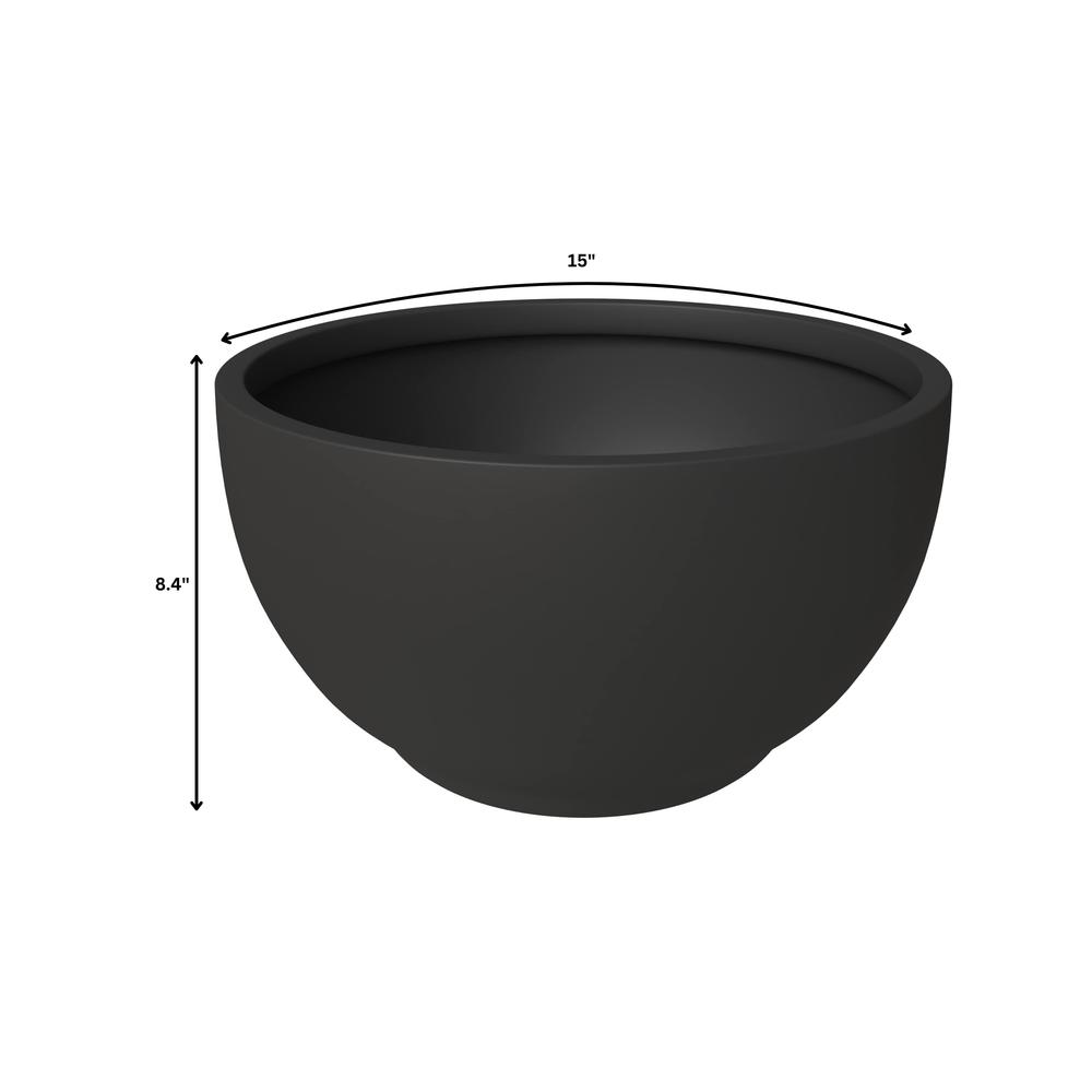 Grove Series Hemisphere Poly Clay Planter in Black 14.9 Dia, 7.8 High