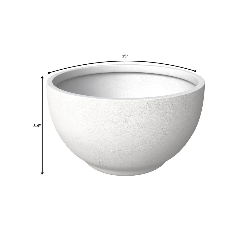 Grove Series Hemisphere Poly Clay Planter in White 14.9 Dia, 7.8 High