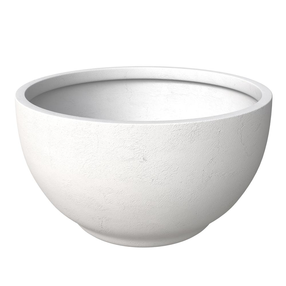 Grove Series Hemisphere Poly Clay Planter in White 14.9 Dia, 7.8 High