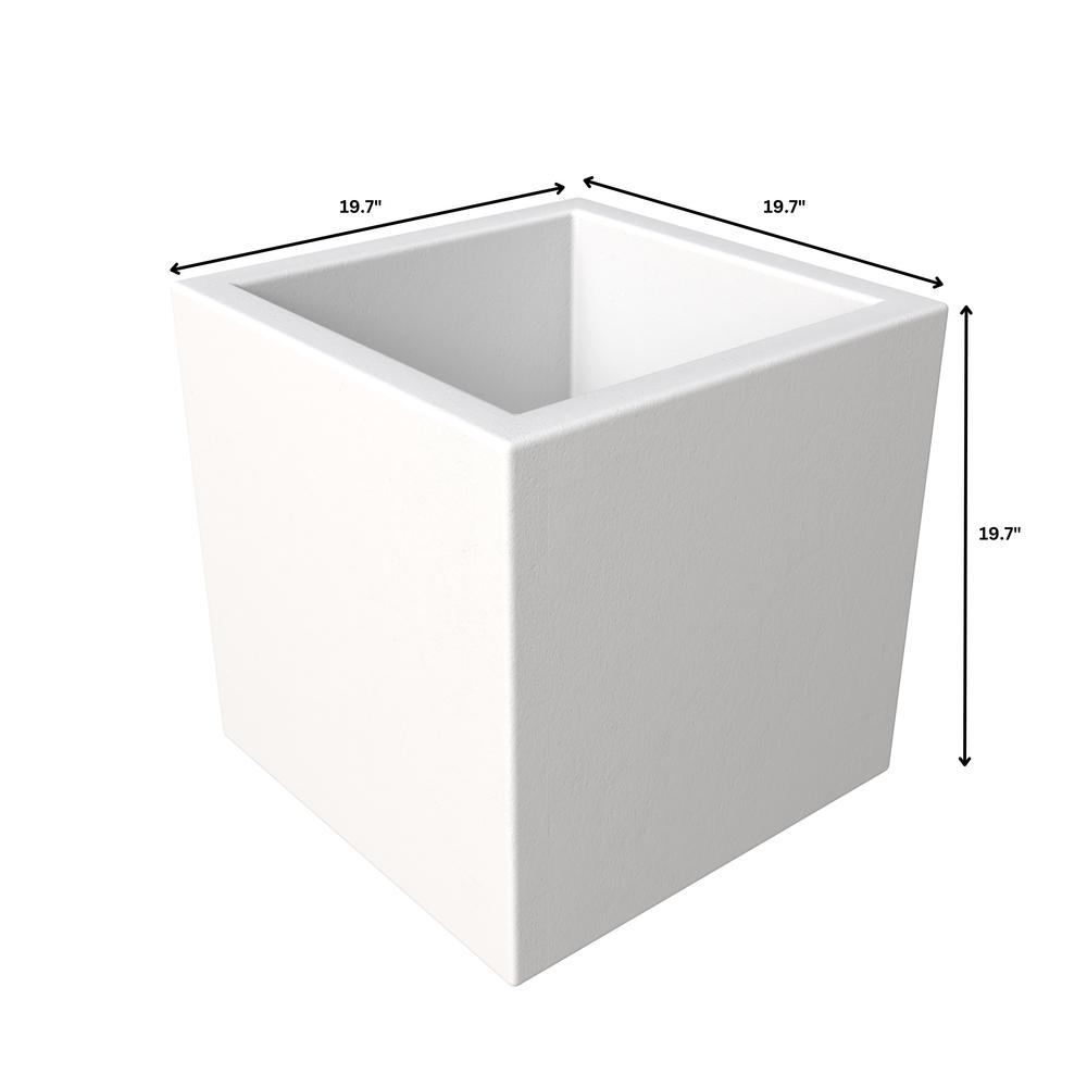 Fern Series Poly Stone Planter 19.7" Cube in White