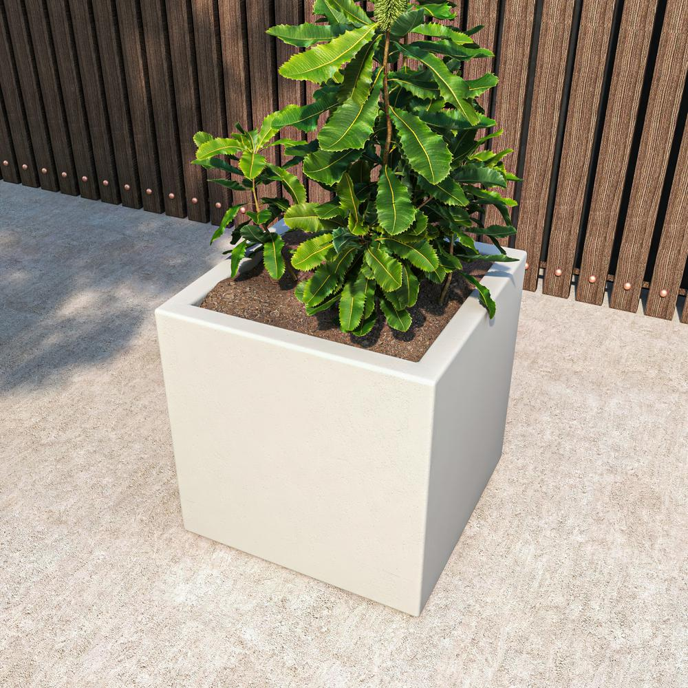 Fern Series Poly Stone Planter 19.7" Cube in White