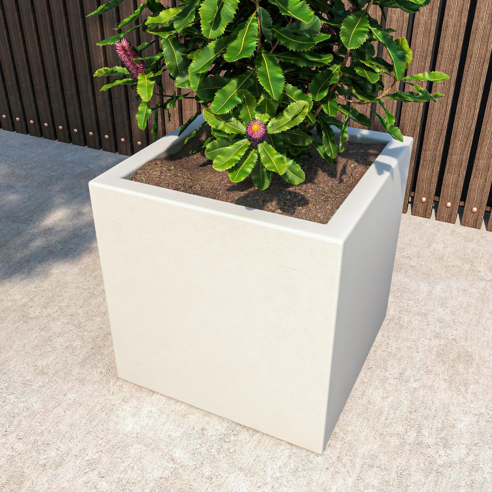 Fern Series Poly Stone Planter 23.6" Cube in White