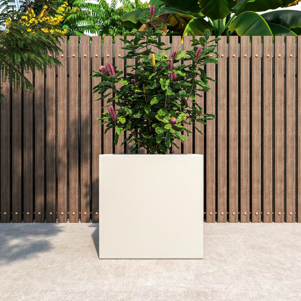 Fern Series Poly Stone Planter 23.6" Cube in White