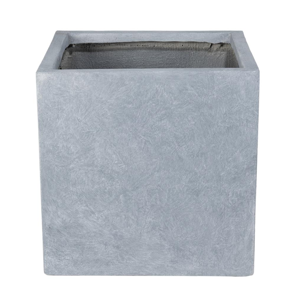 Fern Series Poly Stone Planter 23.6" Cube in Grey