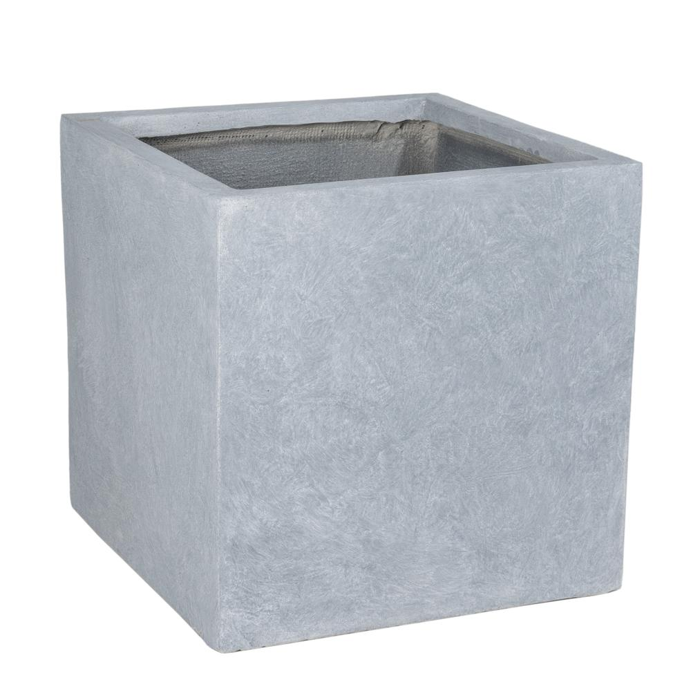 Fern Series Poly Stone Planter 23.6" Cube in Grey