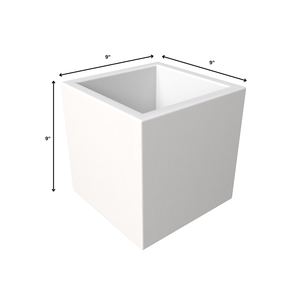 Fern Series Poly Stone Planter 9" Cube in White