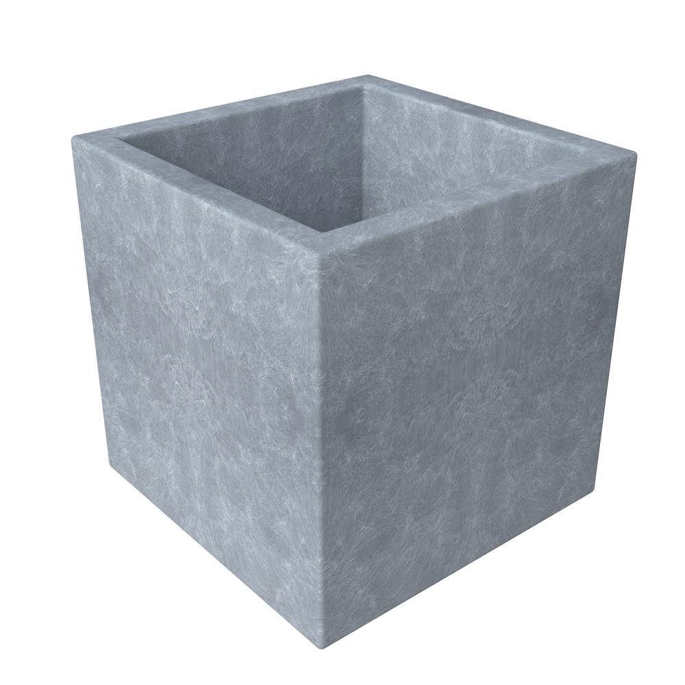 Fern Series Poly Stone Planter 15" Cube in Grey