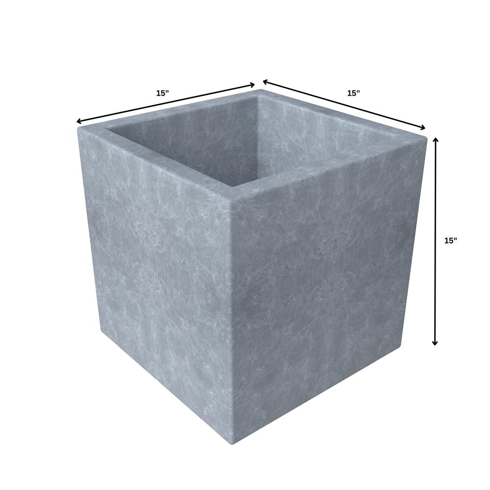 Fern Series Poly Stone Planter 15" Cube in Grey