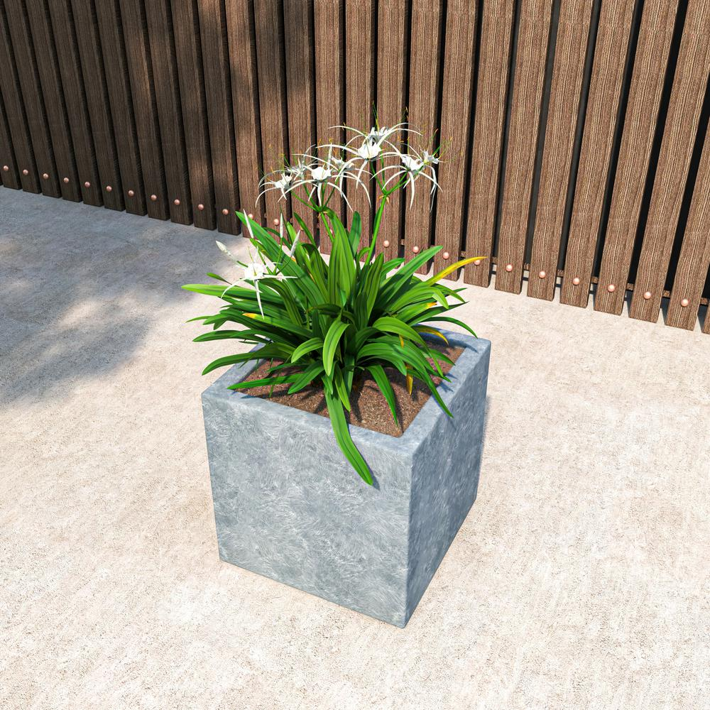 Fern Series Poly Stone Planter 15" Cube in Grey