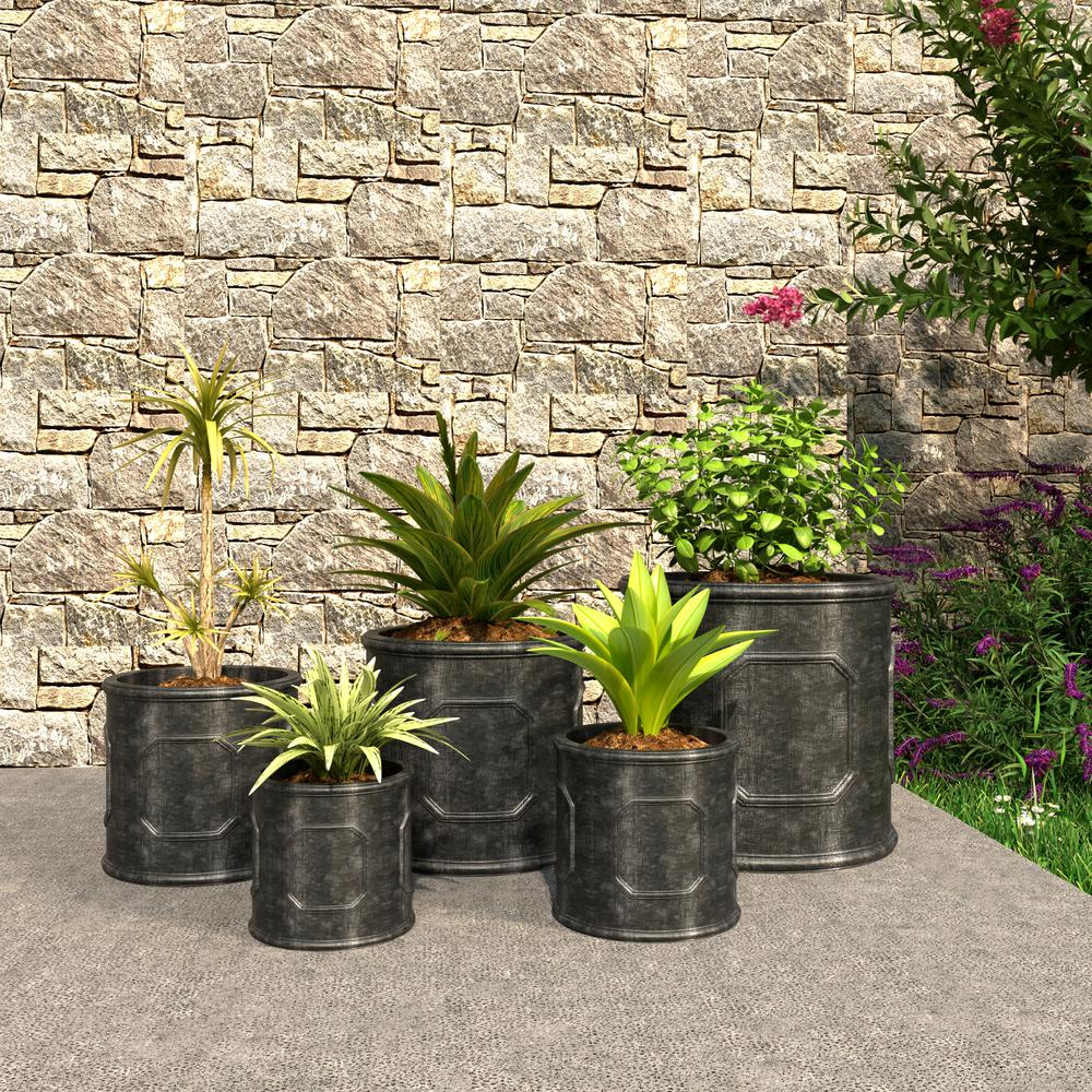 Meadow Series Poly Stone Planter Set in Black