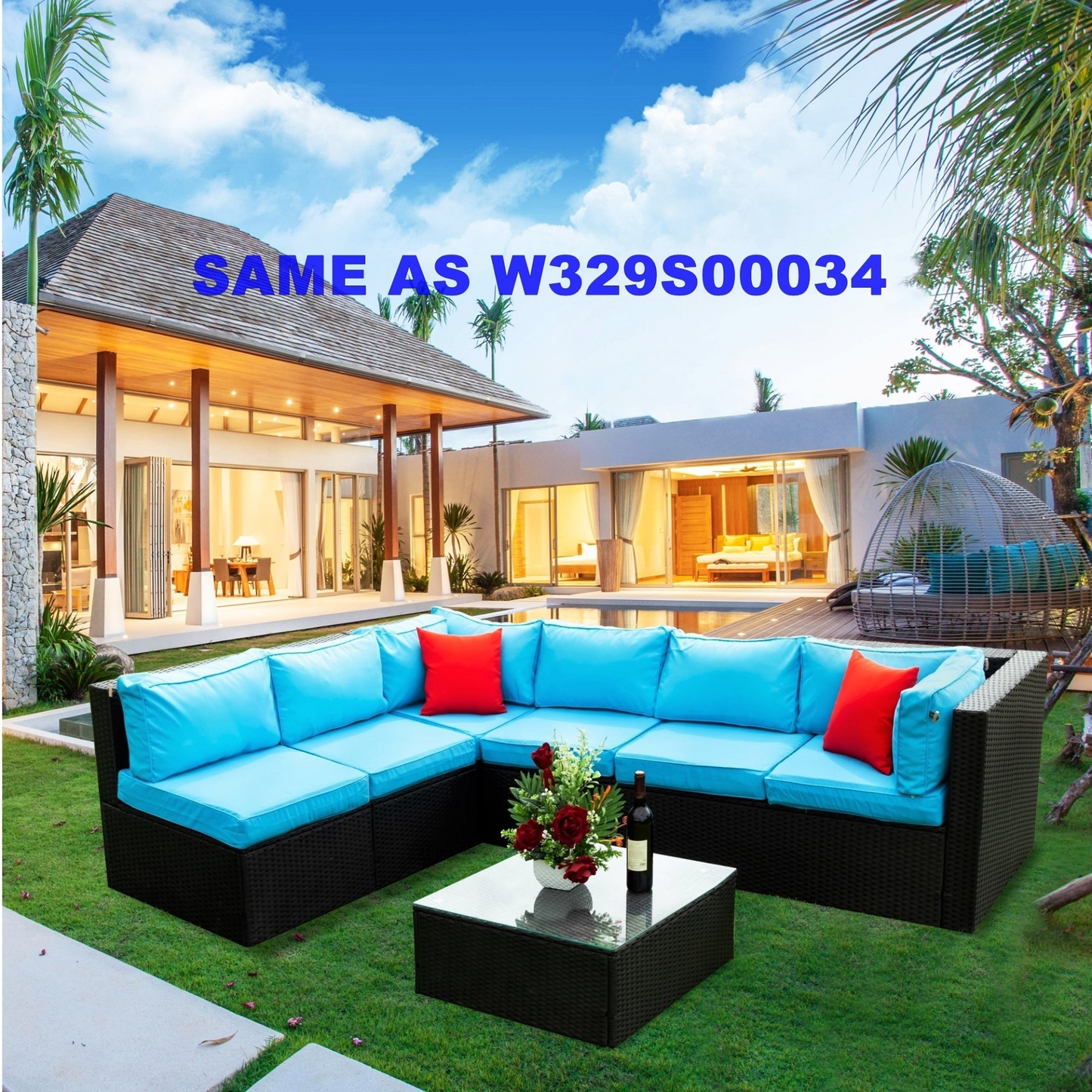 5 Pieces PE Rattan sectional Outdoor Furniture Cushioned  U Sofa set with 2 Pillow