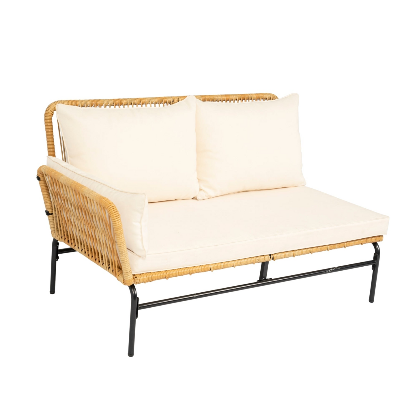 3 Pieces Outdoor Patio Wicker Furniture Sets Table and Chairs with 3.15-inches Thick Cushion Outdoor Sofa Set Natural Yellow Wicker + Creme Cushion