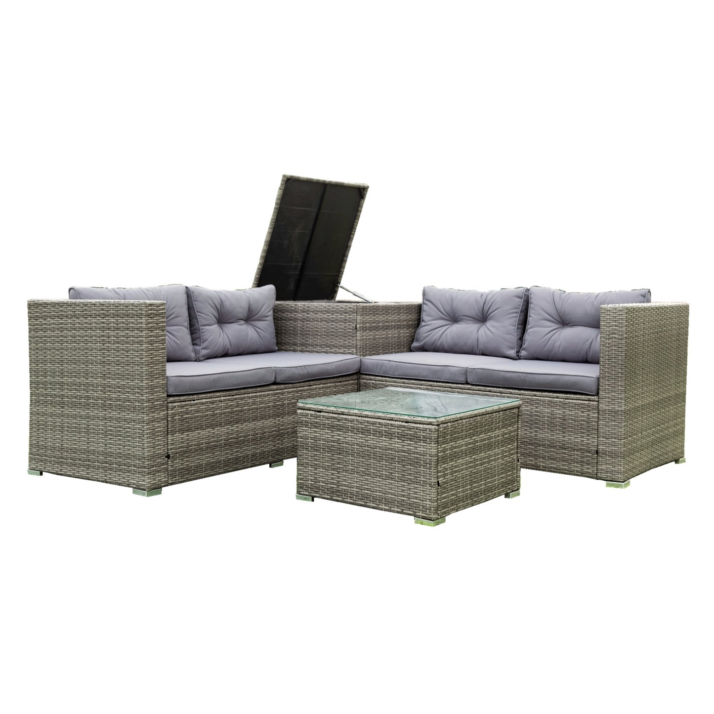 4 Piece Patio Sectional Wicker Rattan Outdoor Furniture Sofa Set with Storage Box Grey