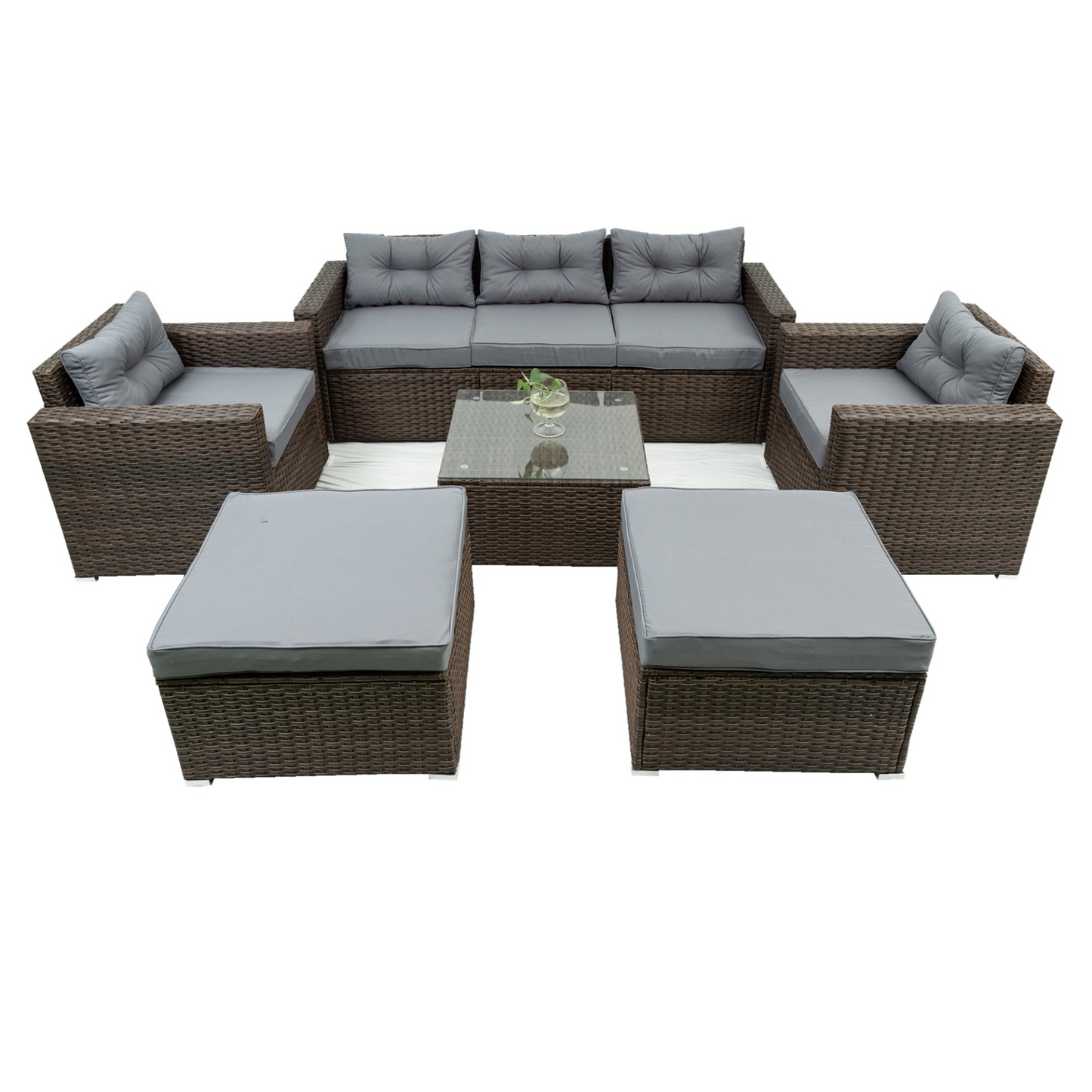 6 Piece Patio Rattan Wicker Outdoor Furniture Conversation Sofa Set with Removeable Cushions and Temper glass TableTop