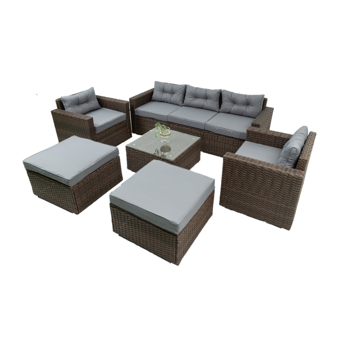 6 Piece Patio Rattan Wicker Outdoor Furniture Conversation Sofa Set with Removeable Cushions and Temper glass TableTop