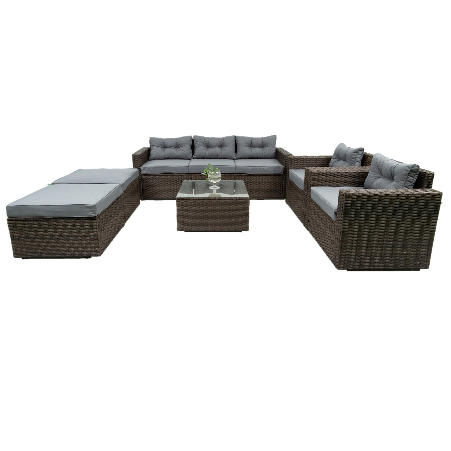 6 Piece Patio Rattan Wicker Outdoor Furniture Conversation Sofa Set with Removeable Cushions and Temper glass TableTop