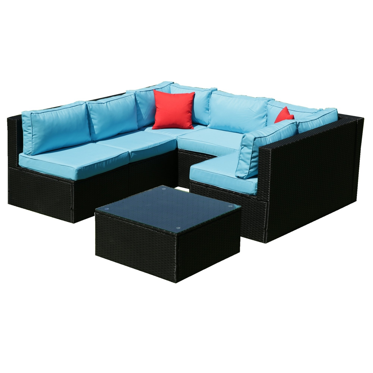 5 Pieces PE Rattan sectional Outdoor Furniture Cushioned  U Sofa set with 2 Pillow