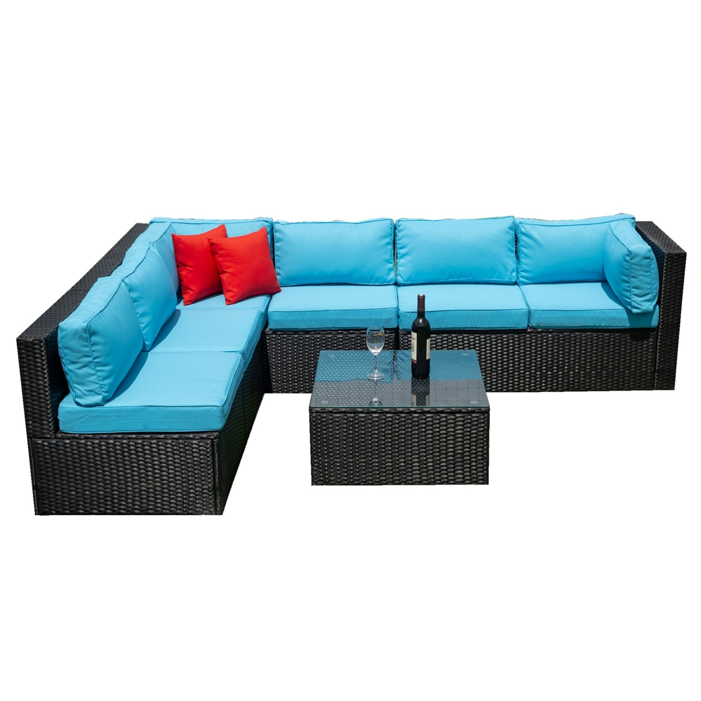 5 Pieces PE Rattan sectional Outdoor Furniture Cushioned  U Sofa set with 2 Pillow