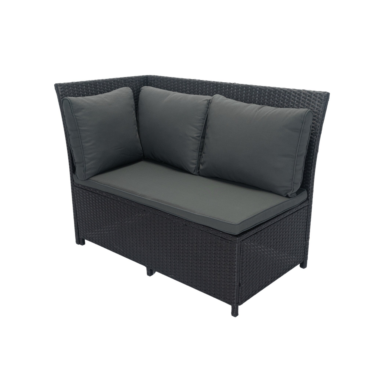 5 Piece Patio wicker Outdoor Sectional Set 9 Seater Conversation Set with 3 Storage Under Seat Black Wicker + Dark Grey Cushion