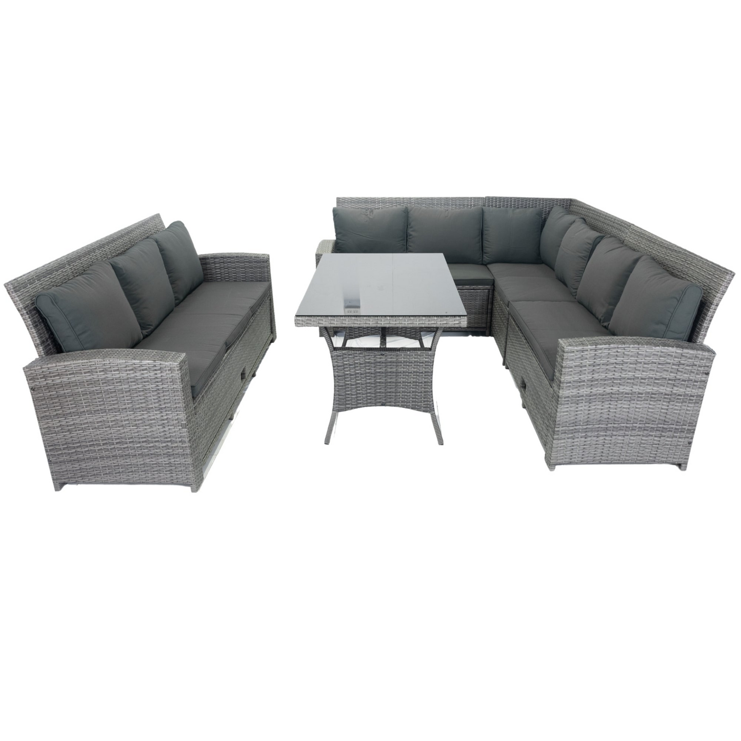 5 Piece Patio wicker Outdoor Sectional Set 9 Seater Conversation Set with 3 Storage Under Seat Grey Wicker + Dark Grey Cushion