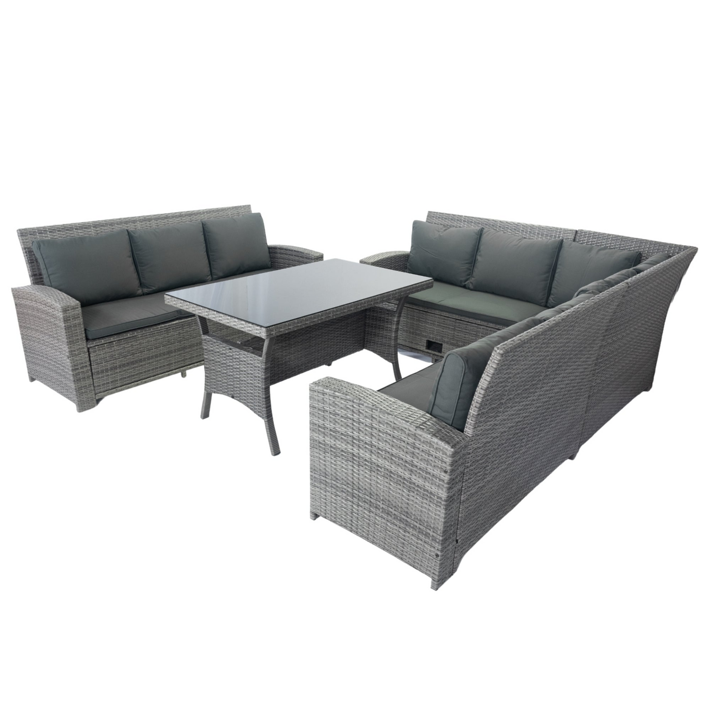 5 Piece Patio wicker Outdoor Sectional Set 9 Seater Conversation Set with 3 Storage Under Seat Grey Wicker + Dark Grey Cushion