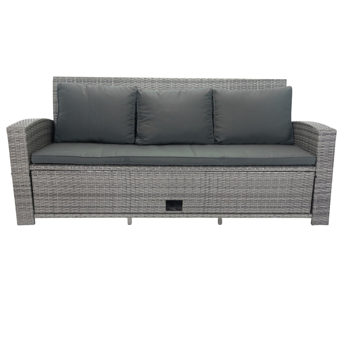 5 Piece Patio wicker Outdoor Sectional Set 9 Seater Conversation Set with 3 Storage Under Seat Grey Wicker + Dark Grey Cushion