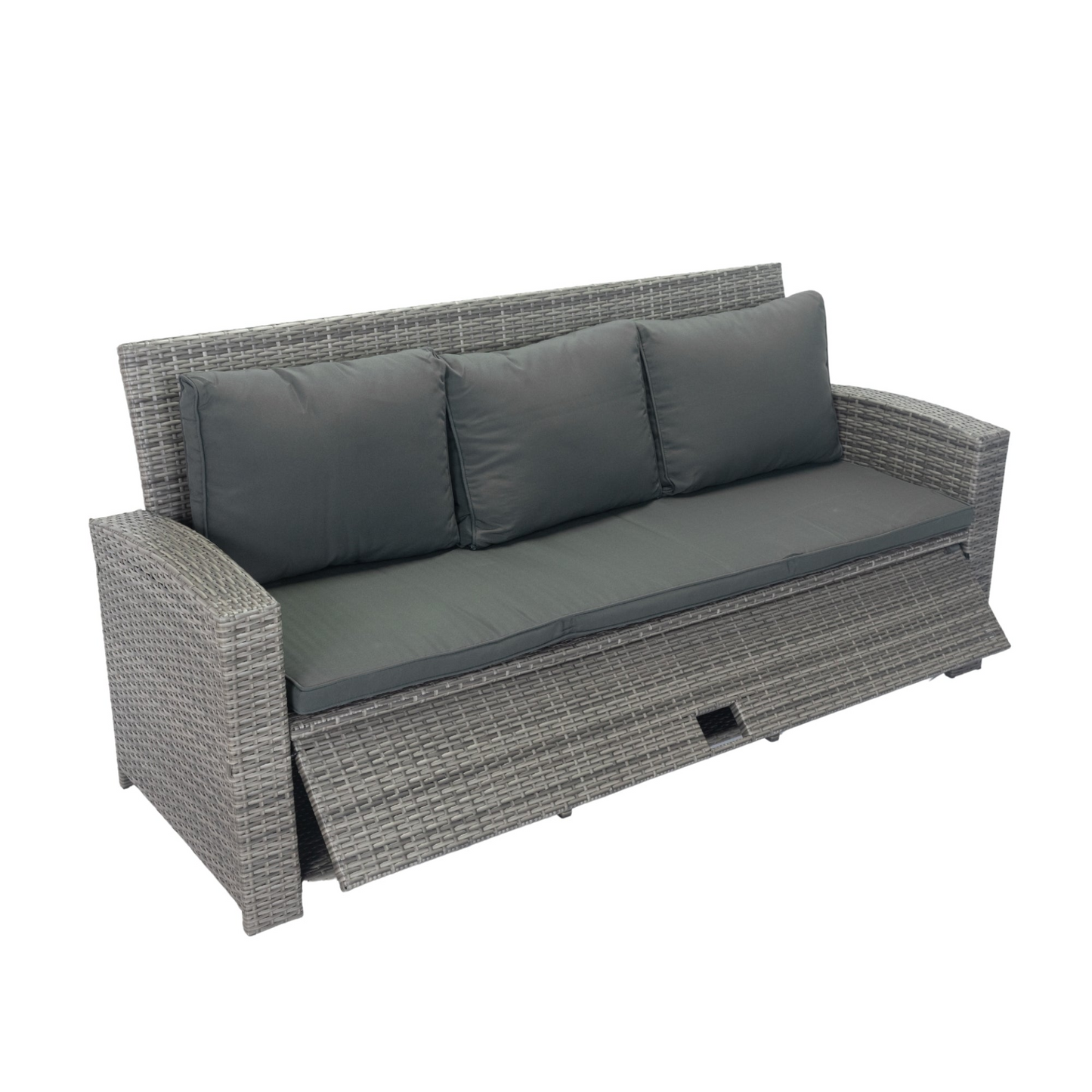 5 Piece Patio wicker Outdoor Sectional Set 9 Seater Conversation Set with 3 Storage Under Seat Grey Wicker + Dark Grey Cushion