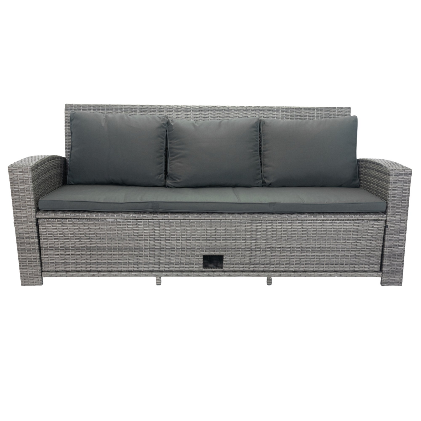 5 Piece Patio wicker Outdoor Sectional Set 9 Seater Conversation Set with 3 Storage Under Seat Grey Wicker + Dark Grey Cushion