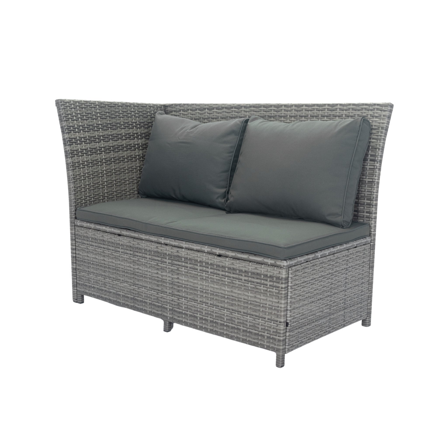 5 Piece Patio wicker Outdoor Sectional Set 9 Seater Conversation Set with 3 Storage Under Seat Grey Wicker + Dark Grey Cushion