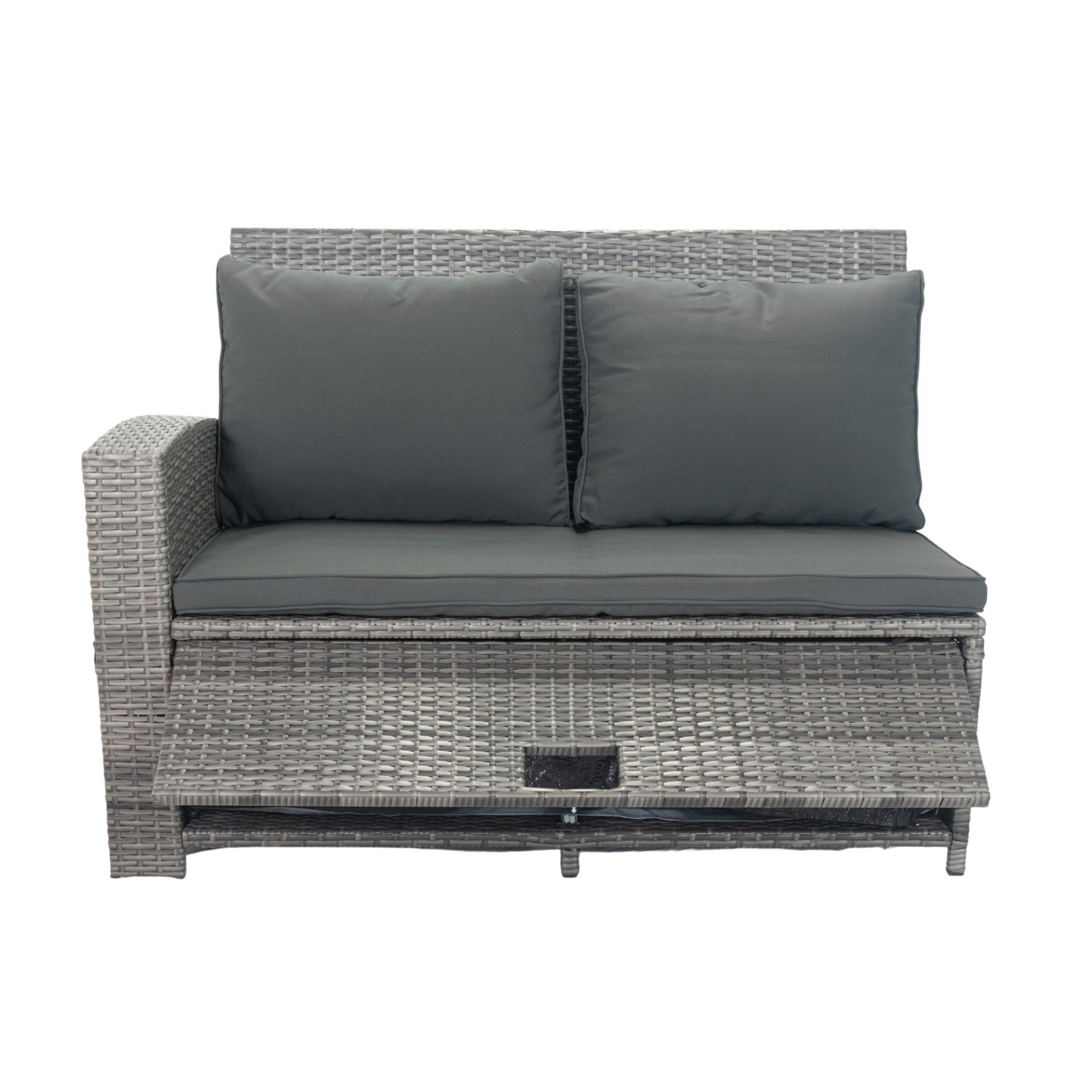 5 Piece Patio wicker Outdoor Sectional Set 9 Seater Conversation Set with 3 Storage Under Seat Grey Wicker + Dark Grey Cushion