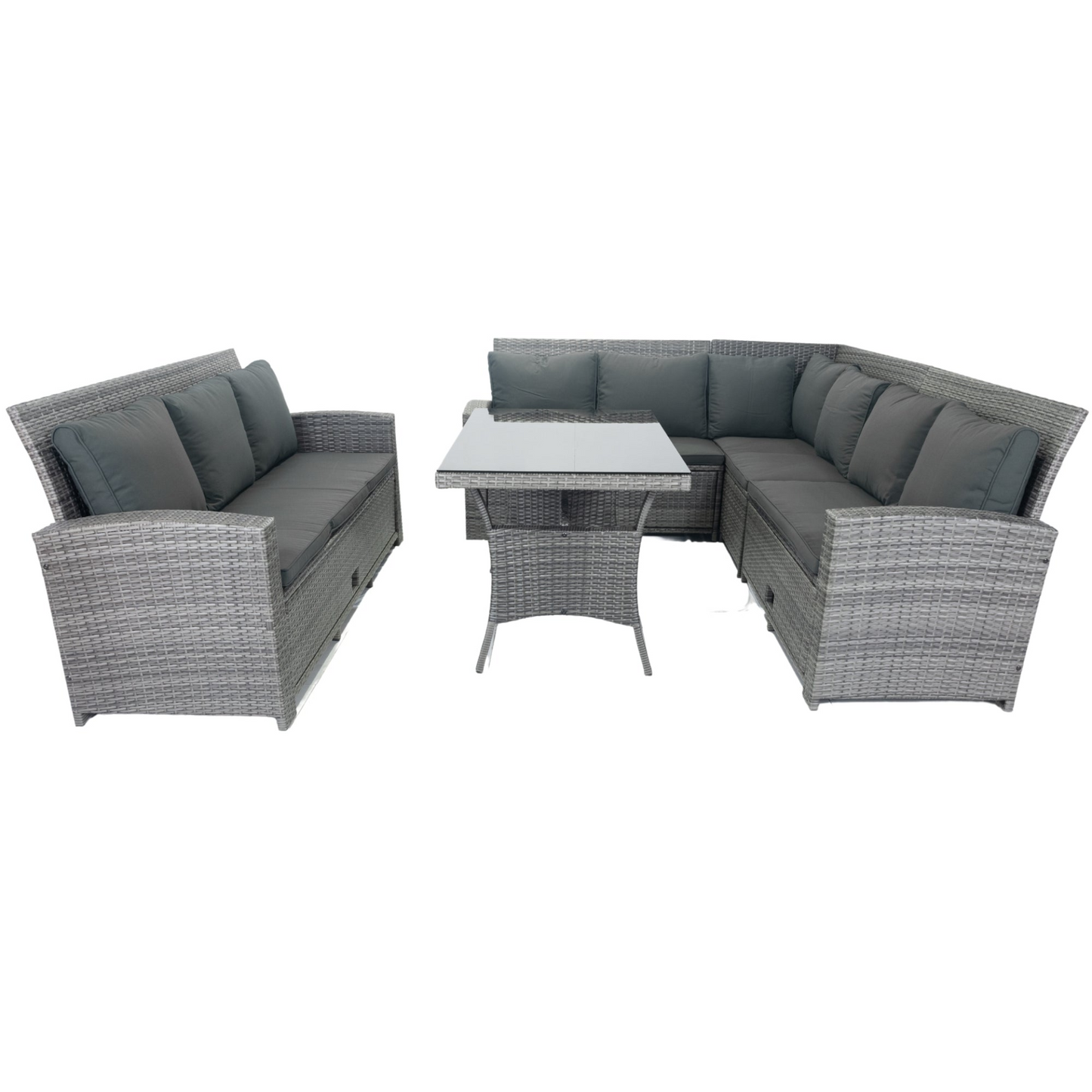 5 Piece Patio wicker Outdoor Sectional Set 9 Seater Conversation Set with 3 Storage Under Seat Grey Wicker + Dark Grey Cushion