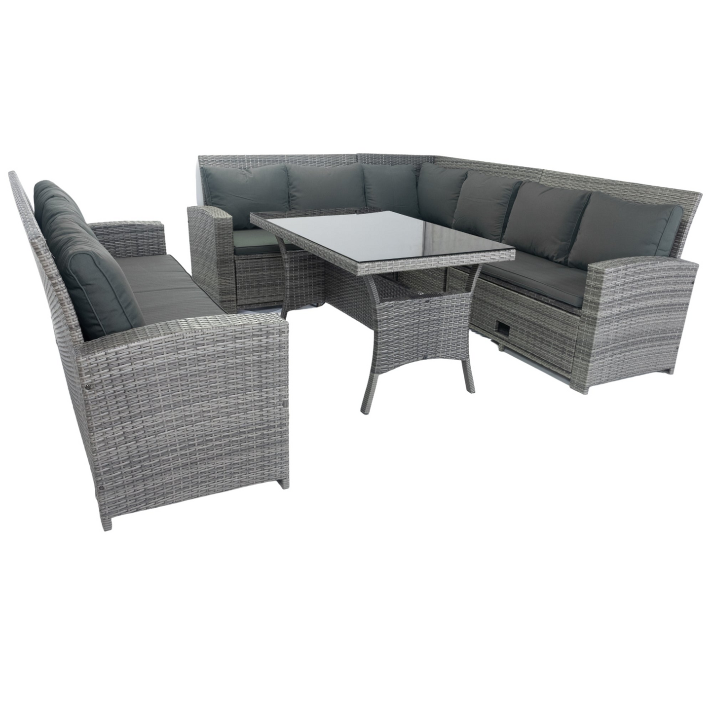 5 Piece Patio wicker Outdoor Sectional Set 9 Seater Conversation Set with 3 Storage Under Seat Grey Wicker + Dark Grey Cushion