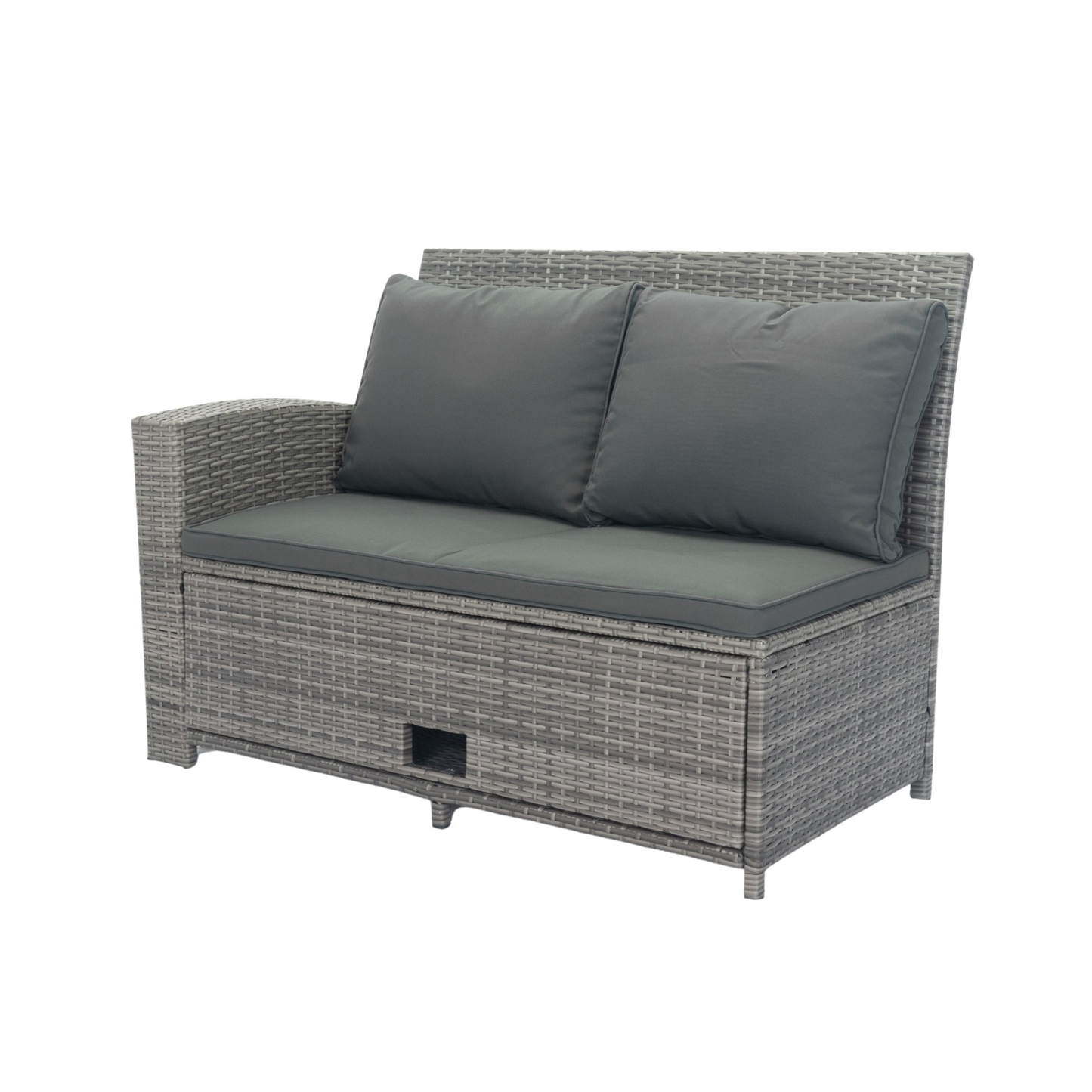 5 Piece Patio wicker Outdoor Sectional Set 9 Seater Conversation Set with 3 Storage Under Seat Grey Wicker + Dark Grey Cushion