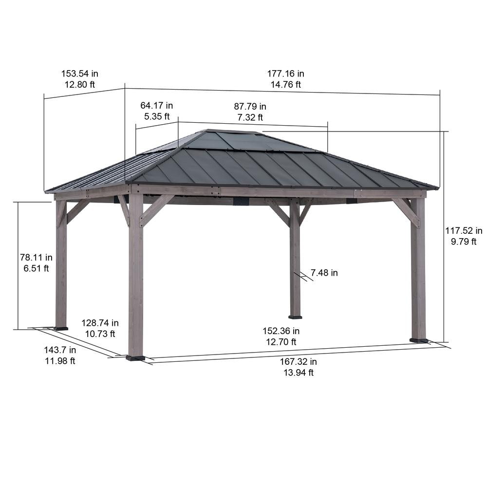 Sunjoy 13 ft. x 15 ft. Cedar Framed Gazebo with Black Steel