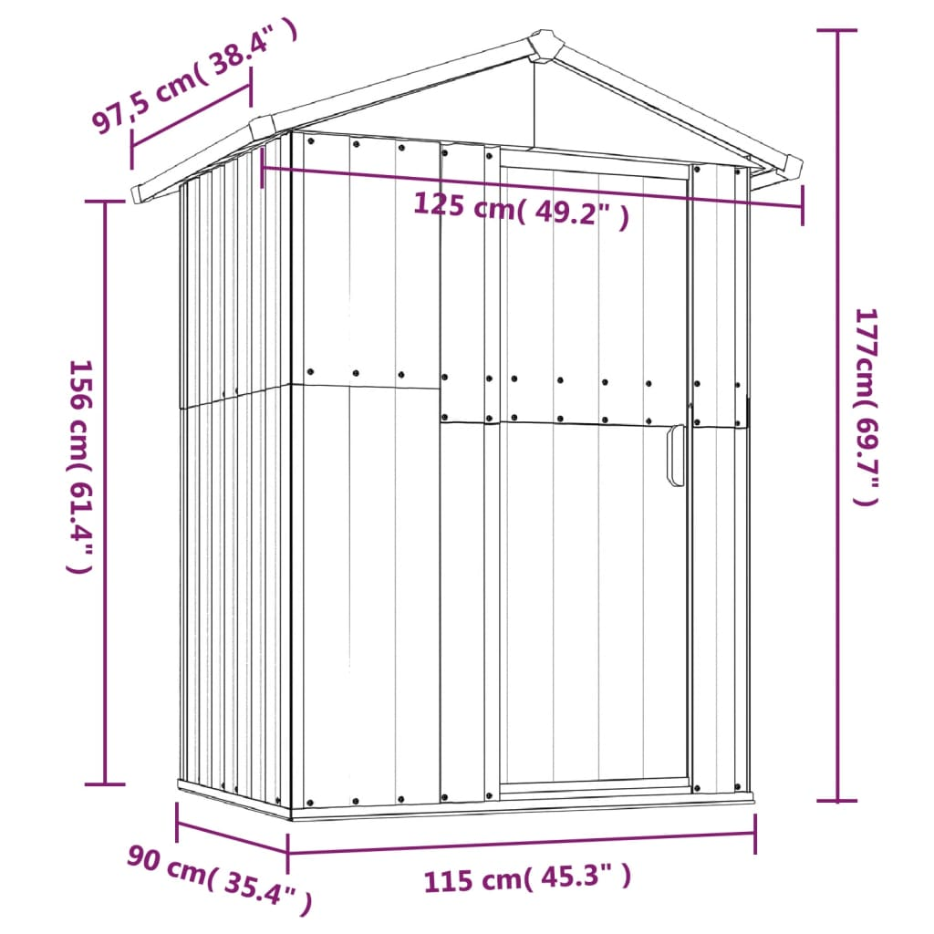 vidaXL Garden Shed Gray 49.6"x38.4"x69.7" Galvanized Steel