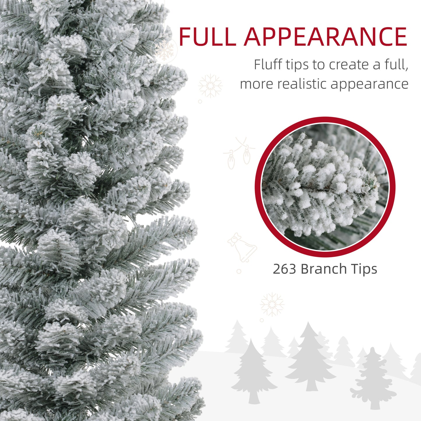 HOMCOM 5ft Artificial Pencil Christmas Tree with 263 Snow Flocked Tips, Metal Base, Realistic Xmas Tree