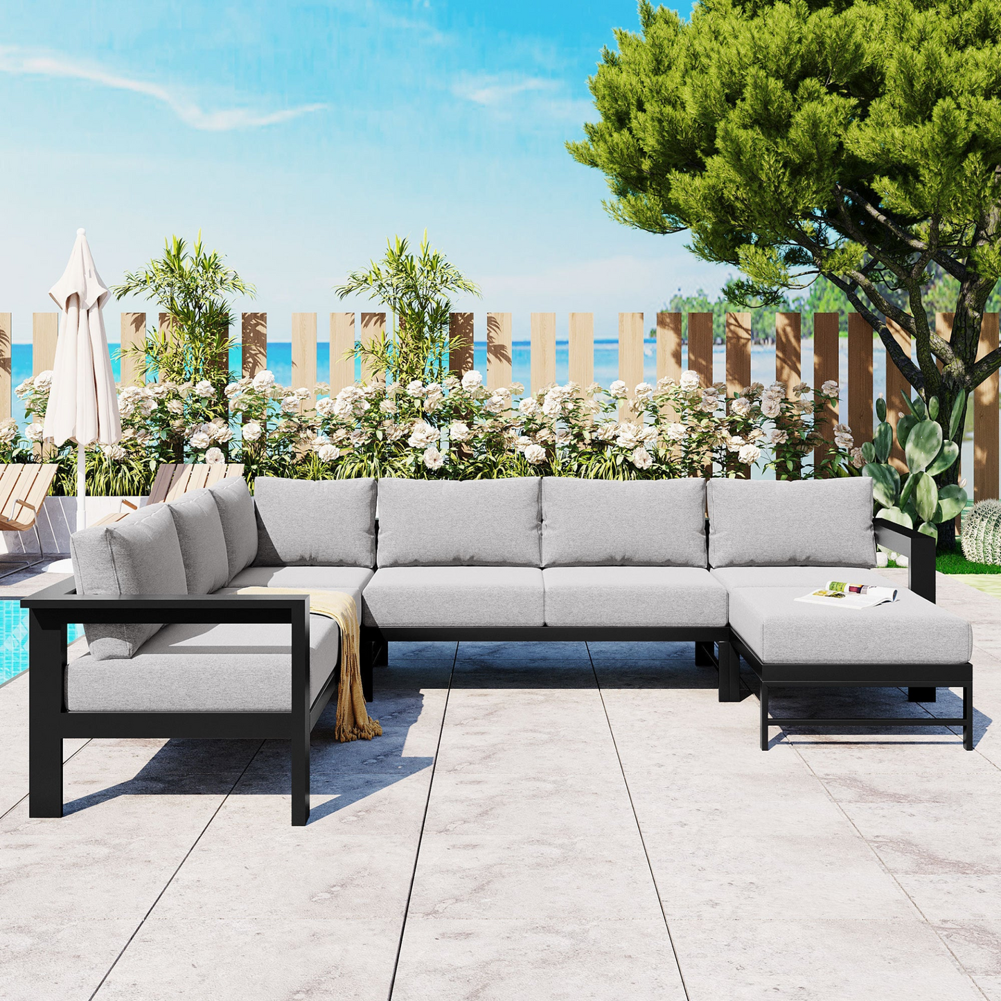 U-shaped multi-person outdoor sofa set, suitable for gardens, backyards, and balconies.