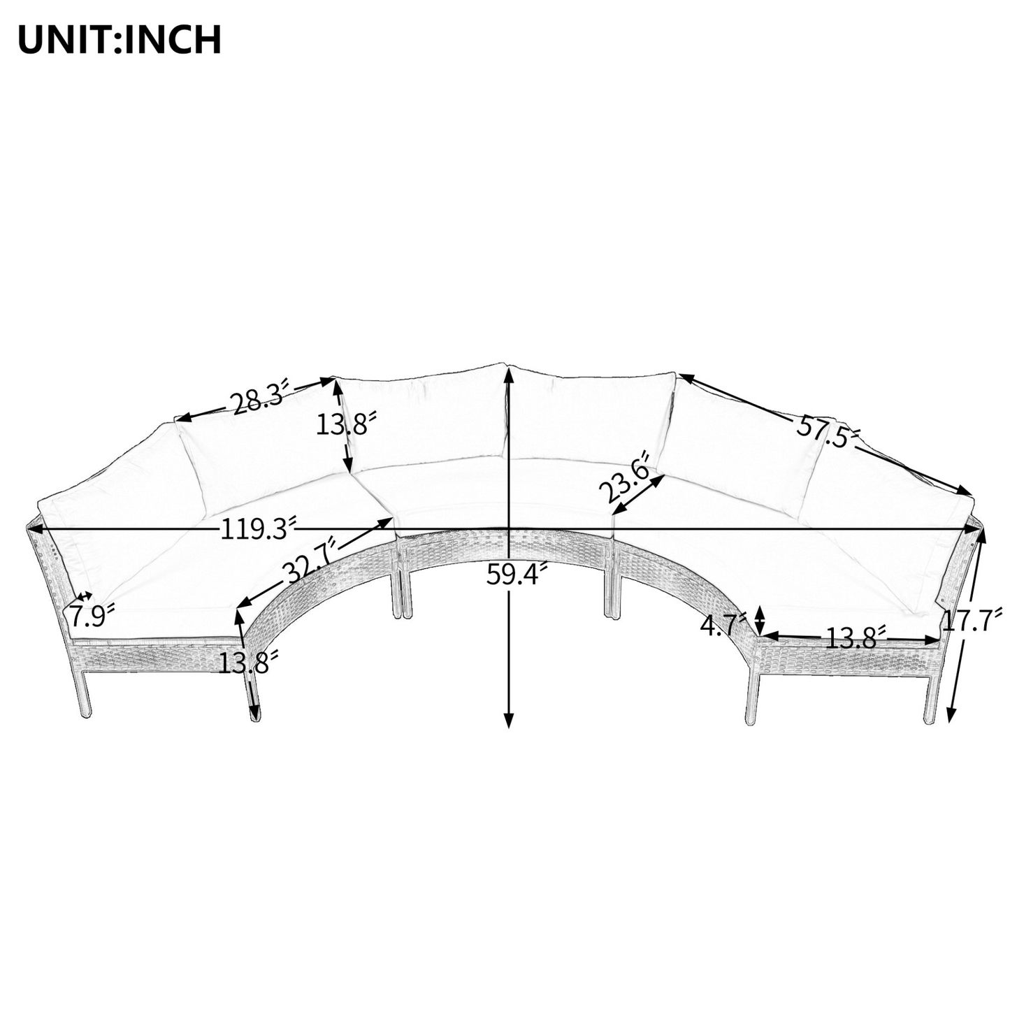 Patio Furniture Set, 3 Piece Curved Outdoor Conversation Set, All Weather Sectional Sofa with Cushions